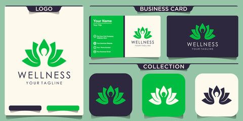 Yoga Lotus pose flower Logo design vector template. Health Beauty SPA Logotype concept icon and business card design