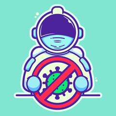 astronauts holding anti corona virus sign cartoon