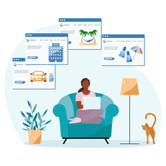 Vector People Booking Vacation Plan Travel Tourism