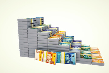 Money stacks graph. 200 Moroccan dirhams. 3D illustration.