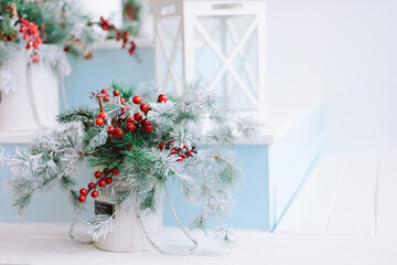 Christmas decoration with brunia and fir. Christmas spirit