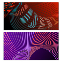 Wavy lines or ribbons. Multicolored striped gradient. Creative unusual background with abstract gradient wave lines for creating trendy banner, poster. Vector eps