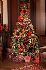 Christmas, New year  background with fir tree. Selective focus