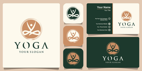 creative Yoga pose designed using grunge brush on sun background graphic vector.