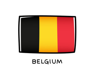 Belgian flag. Belgium flag colorful logo. Freehand black, yellow and red brush strokes. Black outline. Vector illustration