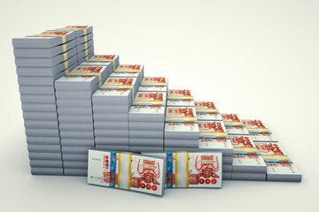 Money stacks graph. A thousand Algerian dinars. 3D illustration.