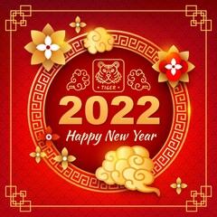 Happy Chinese New Year Concept Poster Card with Symbols of Prosperity and Lucky. Vector illustration of Traditional Lunar Holiday