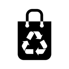 Shopping bag and recycling sign icon. Sustainable bag of recycled, recyclable or biodegradable material. Vector Illustration