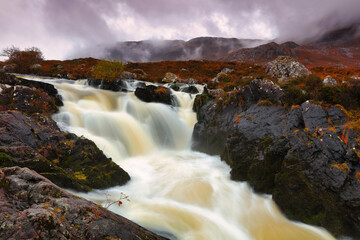 Fast Flowing Water at the Falls of Balgy, Torridon, North West Highlands, Scotland, UK.