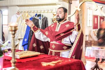 Religious priest during church service. Authentic religion spiritual ceremony