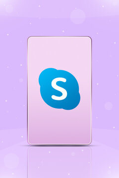 Phone with skype logo icon on the screen 3d