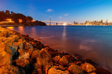 Sunset with of the San Francisco Oakland Bay Bridge