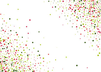 Confetti Green Element Texture. Virtual Dot Mosaic. Red Light Geometric Frame. Square Surprise Illustration.