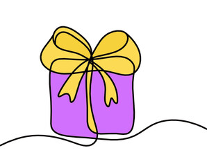 Abstract present box as continuous line drawing on white background. Vector	
