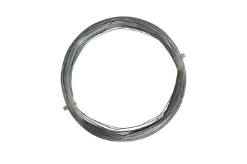 Coil of stainless steel wire isolated on white background.