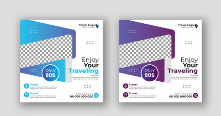 Business social media post square flyer travel banner template