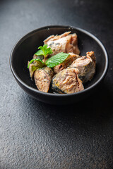 mackerel canned fish seafood meal snack copy space food background rustic pescetarian diet