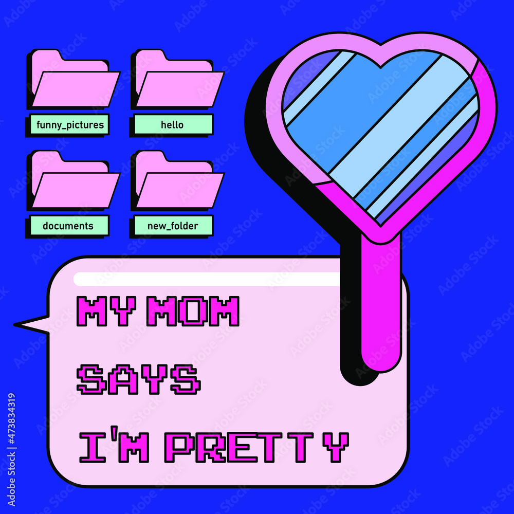 Poster Retro cartoon style desktop with user interface elements. Cute vaporwave vector illustration.