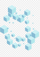 Monochrome Cube Background Transparent Vector. Polygon Shape Illustration. White Box Blank Template. Isometric Design. Grey Light Cubic.