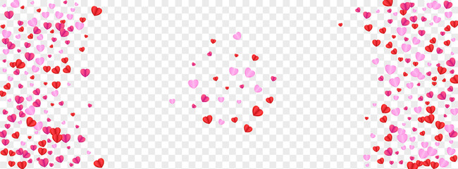 Pink Confetti Background Transparent Vector. Love Pattern Heart. Fond Bright Illustration. Red Heart Anniversary Backdrop. Tender Romance Frame.