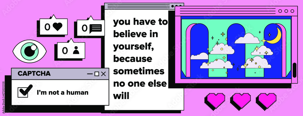 Aufkleber Retrowave style operating system with message boxes and folders. Vaporwave style vector illustration.