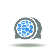 Vector illustration of speech bubbles in speech bubble. Icon of discussion, talk. Symbol of chat bot ai technology.