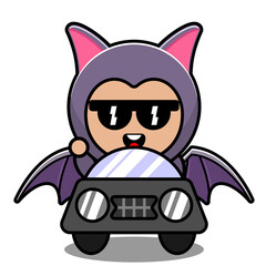 vector cartoon character cute bat animal mascot costume driving car