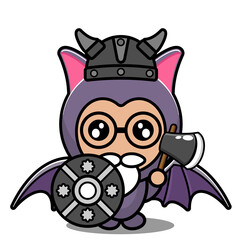 vector cartoon character mascot costume animal cute bat viking shield and ax