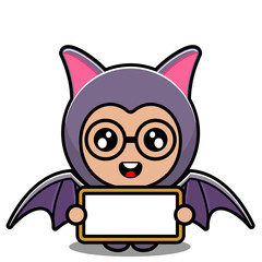 vector cartoon character cute bat animal mascot costume holding white board