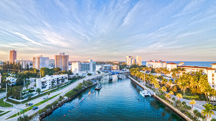 aerial drone shot of Sunset over city of Boca Raton, Florida
 - obrazy, fototapety, plakaty
