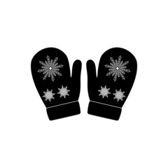 Winter mittens icon with snowflake pattern on a white background.