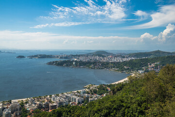 Fototapeta na wymiar View of Niteroi and Rio-Niteroi Bridge from a belvedere at Parque da Cidade - Niteroi, Rio de Janeiro