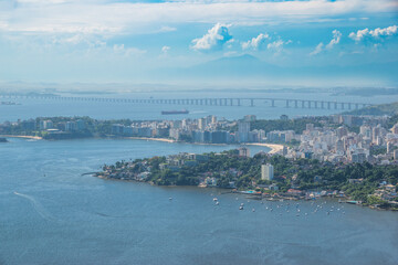 Obraz premium View of Niteroi and Rio-Niteroi Bridge from a belvedere at Parque da Cidade - Niteroi, Rio de Janeiro