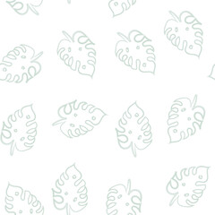 seamless pattern with watercolor monstera leaves in light green and white colors. Vector pattern of monstera leaves. Watercolor illustration, Aesthetic spring or summer