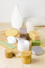 Fototapeta na wymiar Homemade skin care. Set of natural cosmetics. Light background.