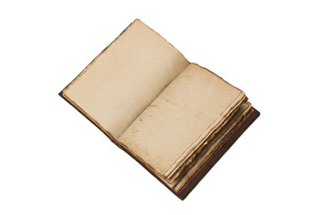 An open empty old notebook isolated on a white background.