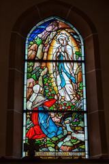 Madonna. Stained glass window
