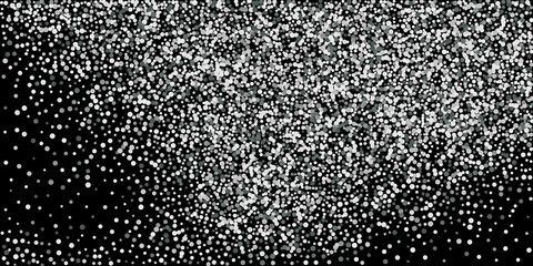 Confetti with silver glitter. Black background. Shiny abstract texture. Vector abstract graphic design. New Year Christmas. Silver glitter background. Vector elegant invitation template.