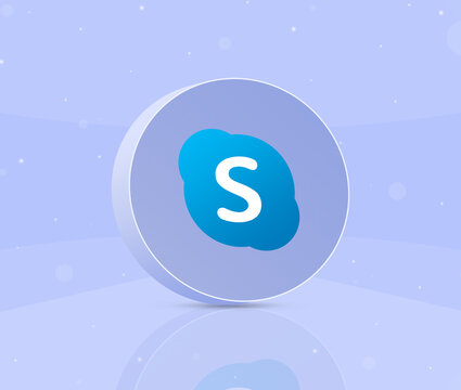 Round button with skype logo icon 3d