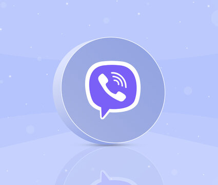 Round button with viber logo icon 3d