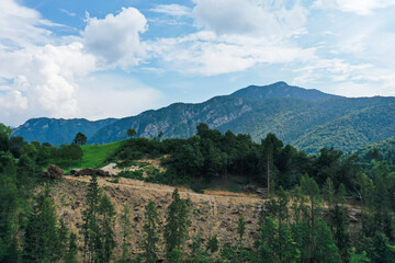 Fototapeta na wymiar Lumbering site in the mountains, near lake Ledro, Trentino, Italy