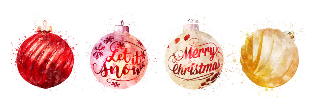 christmas ball watercolor vector on white background hand drawn