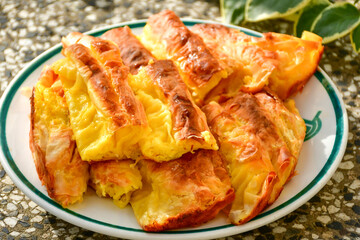 Bakery .Home made  cheese pie  with phyllo pastry and organic eggs. Bulgarian banitsa