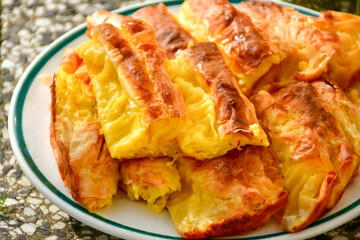 Bakery .Home made  cheese pie  with phyllo pastry and organic eggs. Bulgarian banitsa