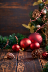 Naklejka na ściany i meble Christmas decoration on the wooden background