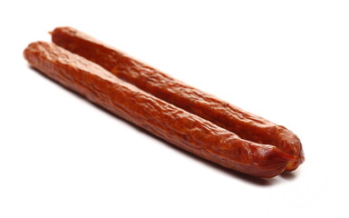 Smoked sausages isolated on white background