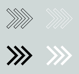 Set of Right arrow icon, arrow icon vector in trendy flat style. Arrow icon image, arrow icon illustration isolated on gray background.