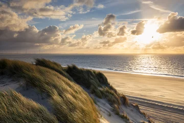 Tuinposter view on North sea beach from dune at sunset © Olha Rohulya