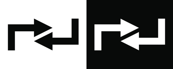 Opposite direction of arrow Icon in flat design on white and black background, vector illustraton.