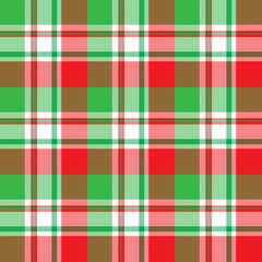 Chirstmas plaid pattern. Colorful tartan plaid pattern. Multicolor check plaid in white, green and red for fabric and textile design.